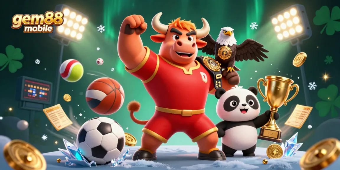 Experience the gem88 mobile casino vibe with a vibrant scene of dynamic sports figures and lively elements.