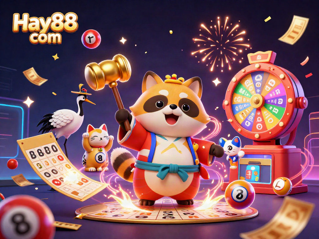 Engage with Hay88 com's vibrant lottery action featuring cheerful characters and dynamic game elements.