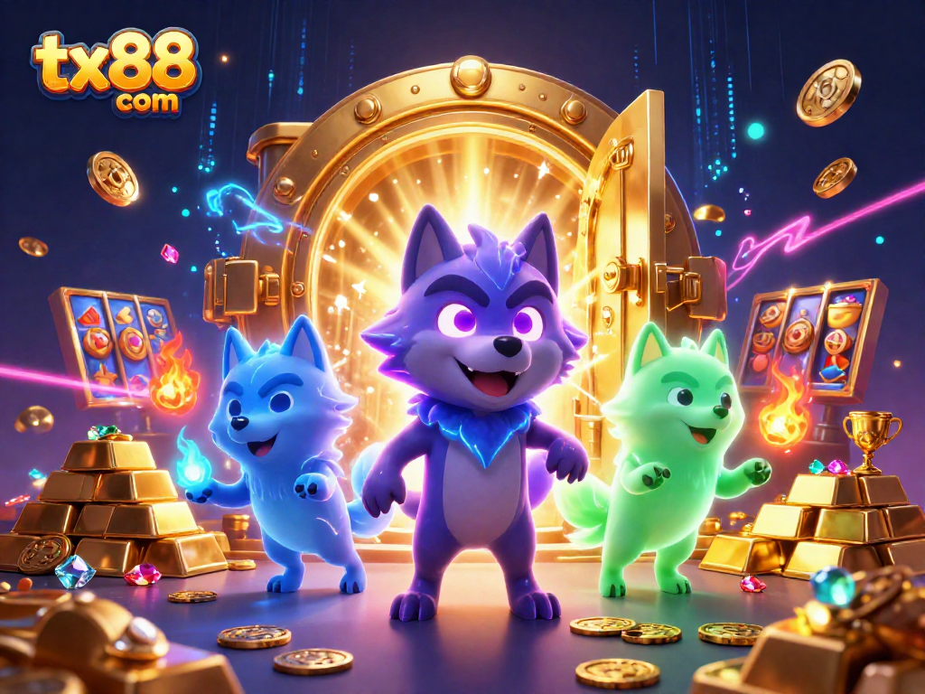 Experience thrilling jackpots and rich rewards with tx88 com's vibrant 3D gaming illustration.