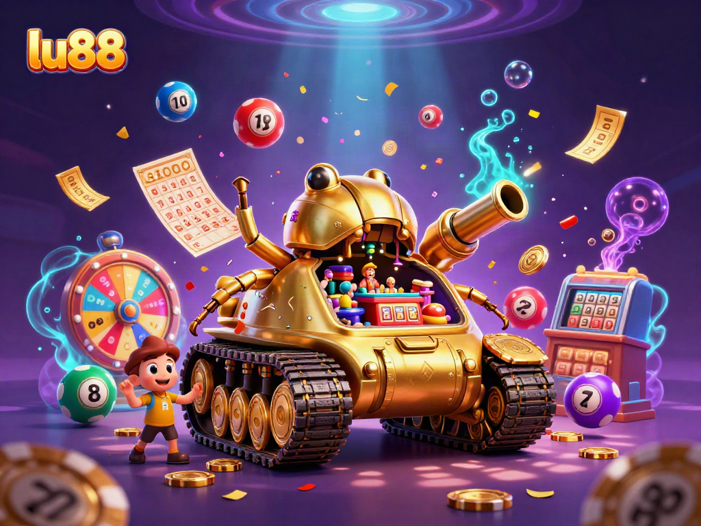 Experience thrilling casino action with the lu88 golden tank revealing a miniature casino inside.
