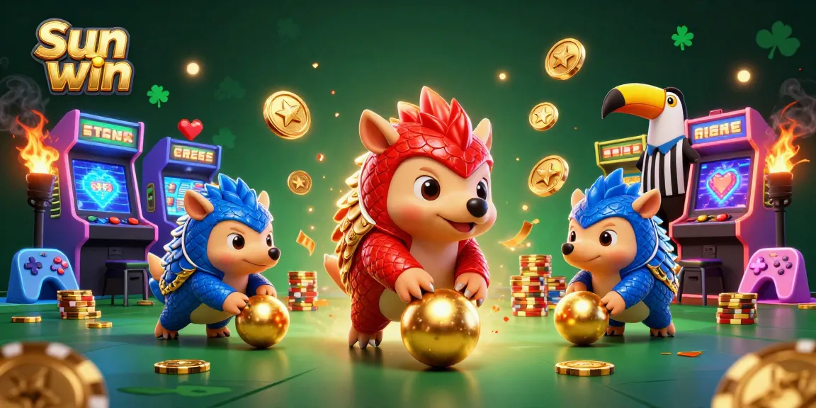 Spin and win with Sun win as rival pangolins roll into golden balls amidst poker chips.