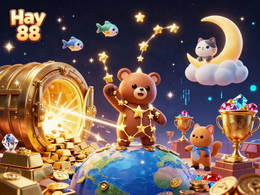 Experience the thrill of winning at Hay 88 with dazzling gold and shimmering gems in a vibrant casino world.