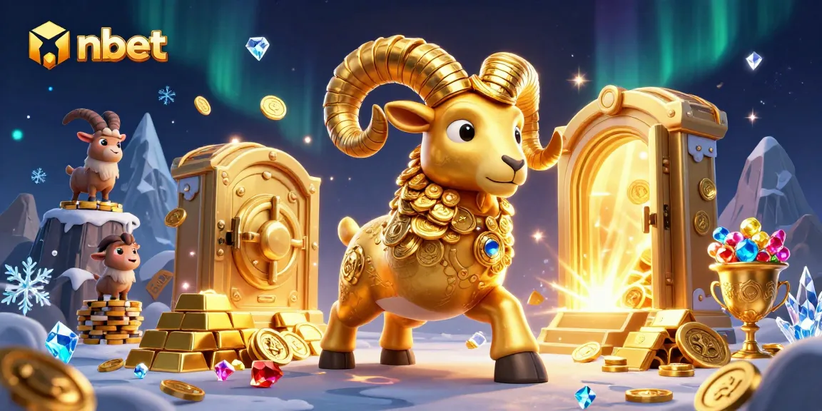 Engage with the nbet golden ram charging towards fortune, surrounded by treasures in a vibrant casino scene.