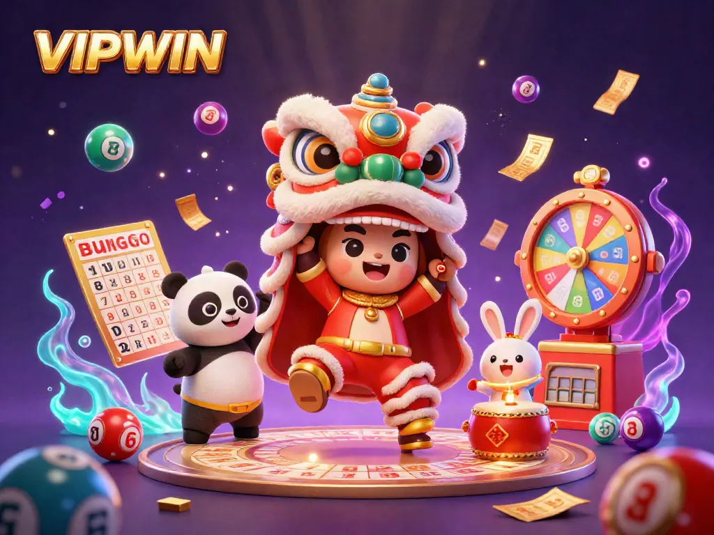 Celebrate with VIPWIN's vibrant casino games featuring energetic characters and exciting lottery elements.