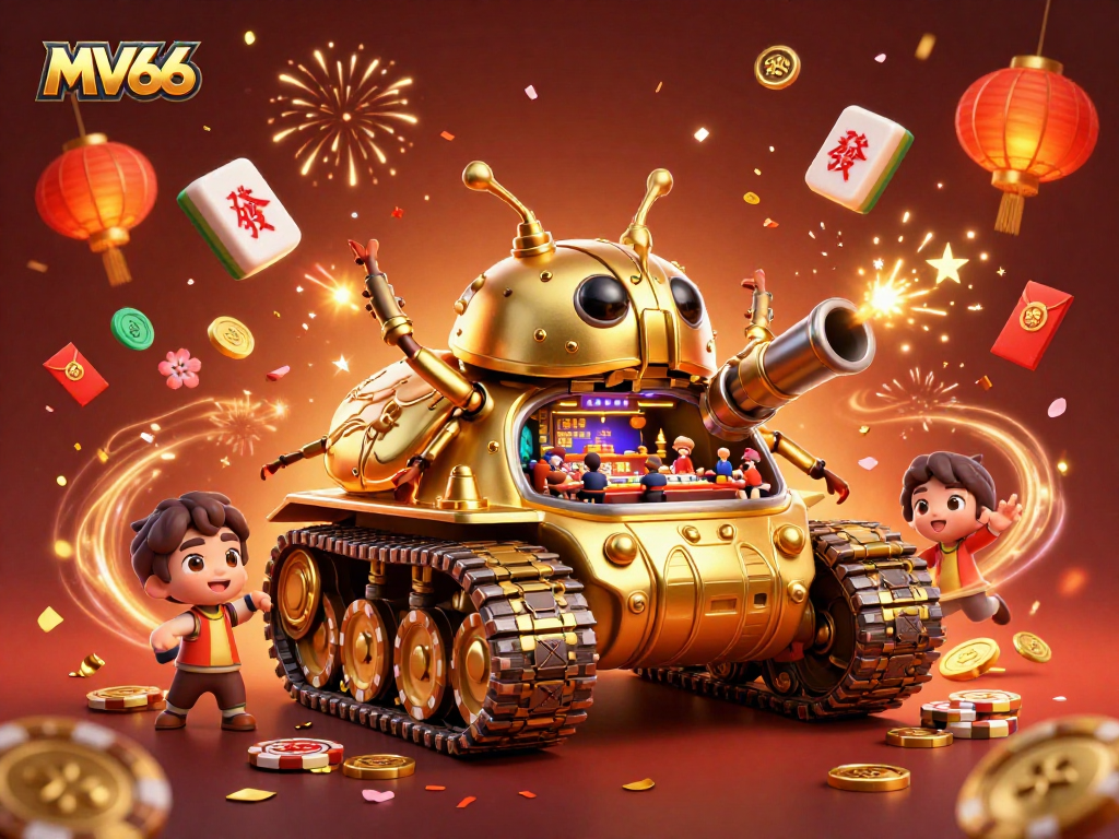 Experience the thrill of MV66 with a vibrant 3D casino scene featuring a golden beetle tank