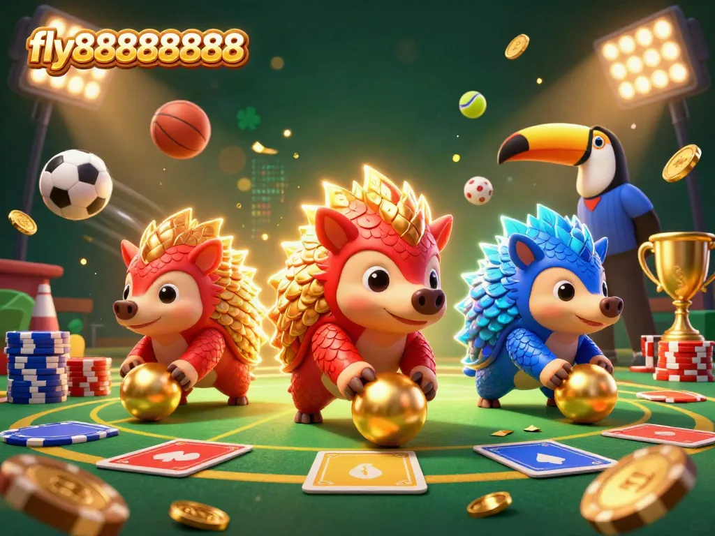 Engaging illustration of fly88888888, depicting pangolins in a casino gaming scene.