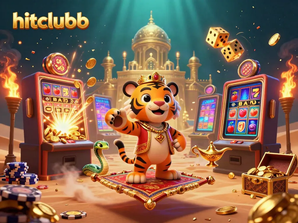 Experience the hitclubb action with a vibrant, interactive 3D casino scene filled with symbols and excitement.