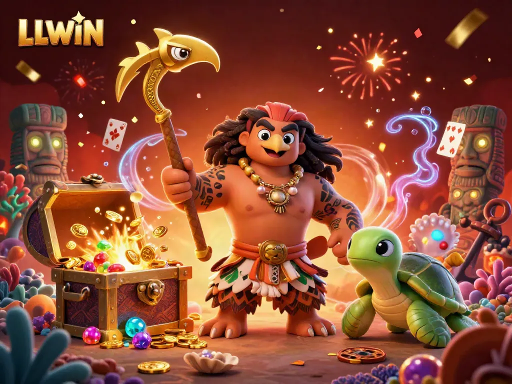 Celebrate your wins with LLWIN in a vibrant underwater casino scene full of excitement and treasure!