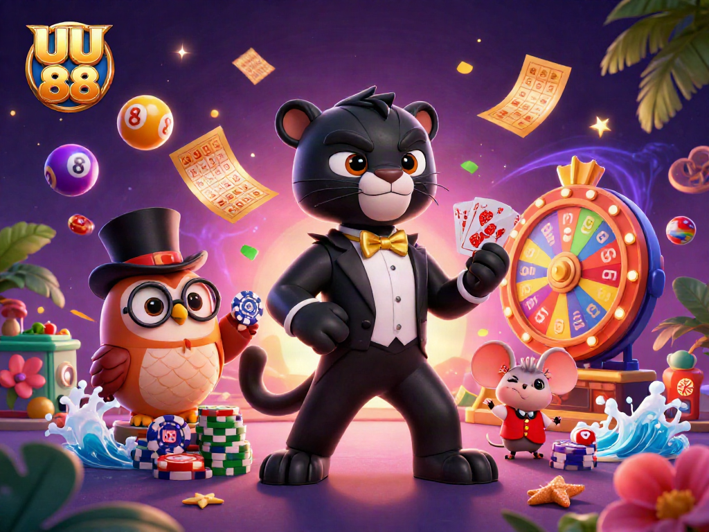 Experience the thrill of UU 88 with a lively scene of card dealing and poker chips.