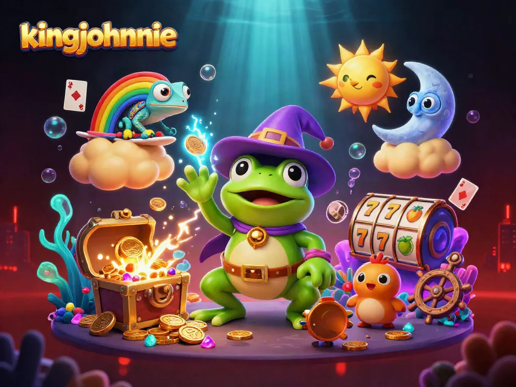 Engage with kingjohnnie's vibrant online casino world through exciting golden coin storms and colorful game elements.
