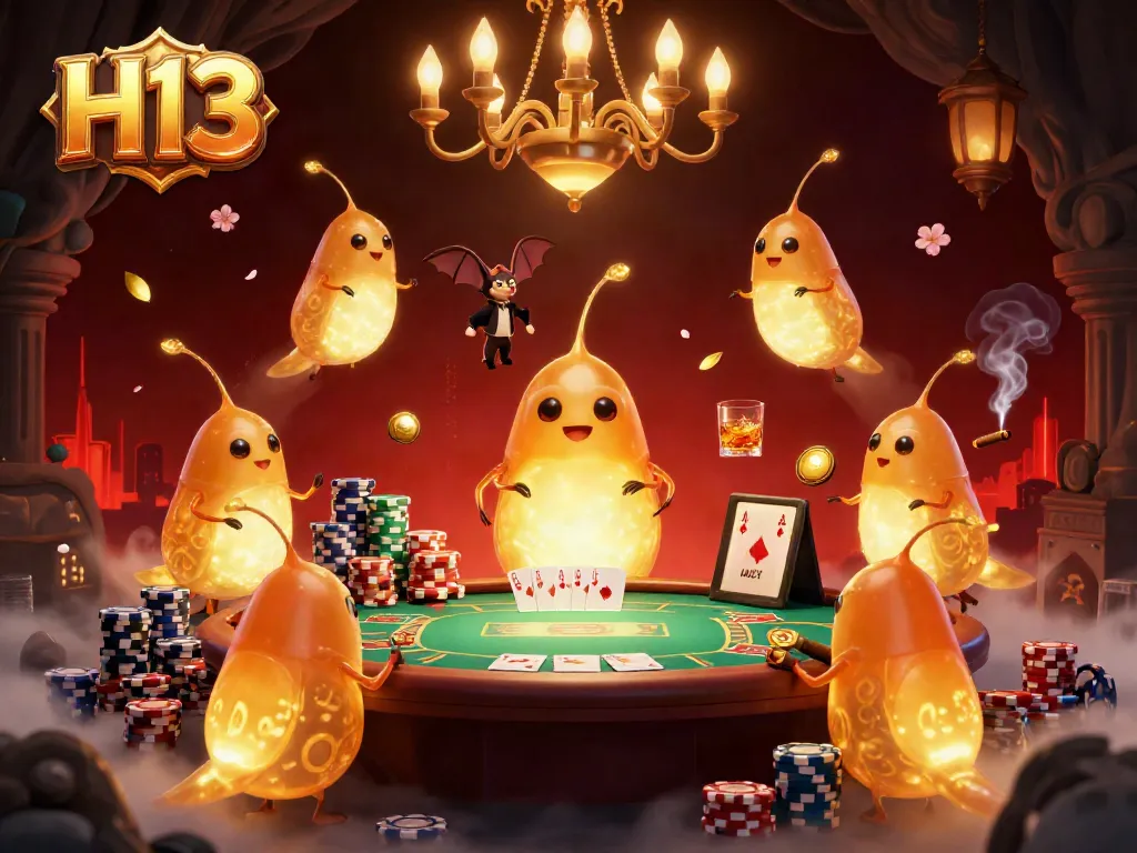 Experience H13’s vibrant gaming world with glowworms lighting up a cave casino scene.