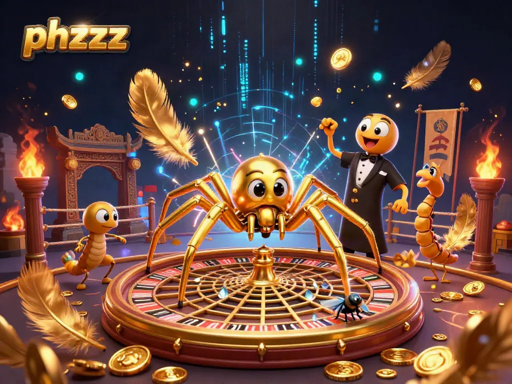 Enjoy phzzz gaming action with a cartoon spider spinning a roulette web and a nervous fly betting.