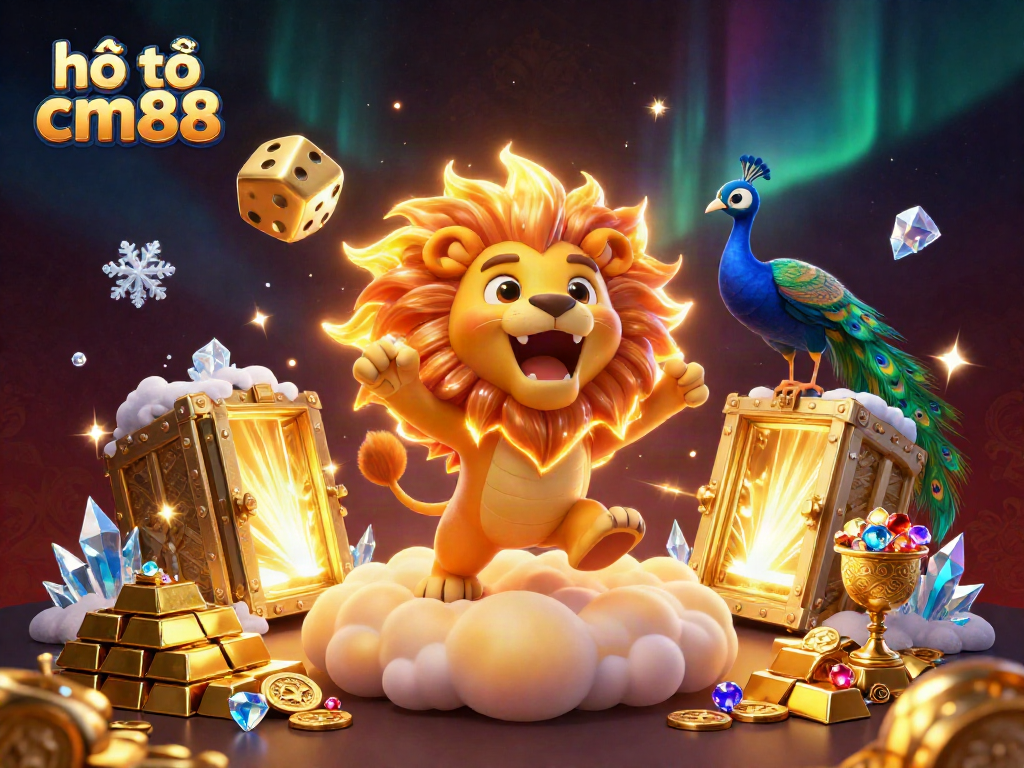 Engage with hổ trợ cm88 at an epic 3D casino scene featuring vibrant elements and dynamic characters.