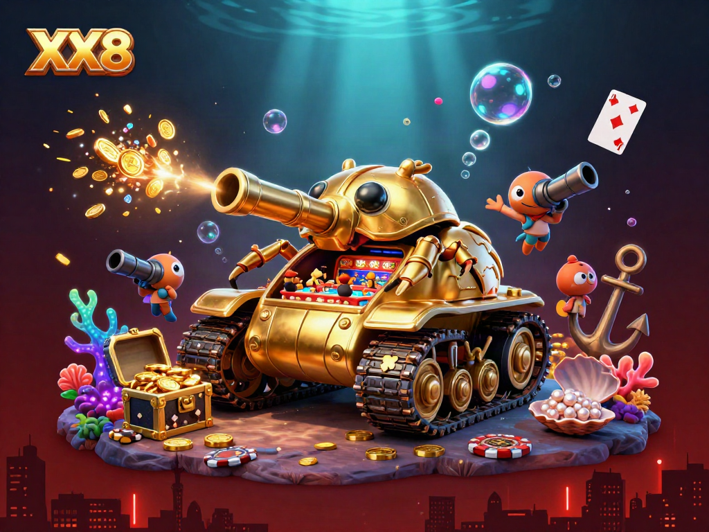 Engage with the lively world of XX8 featuring a massive golden beetle tank casino filled with action.