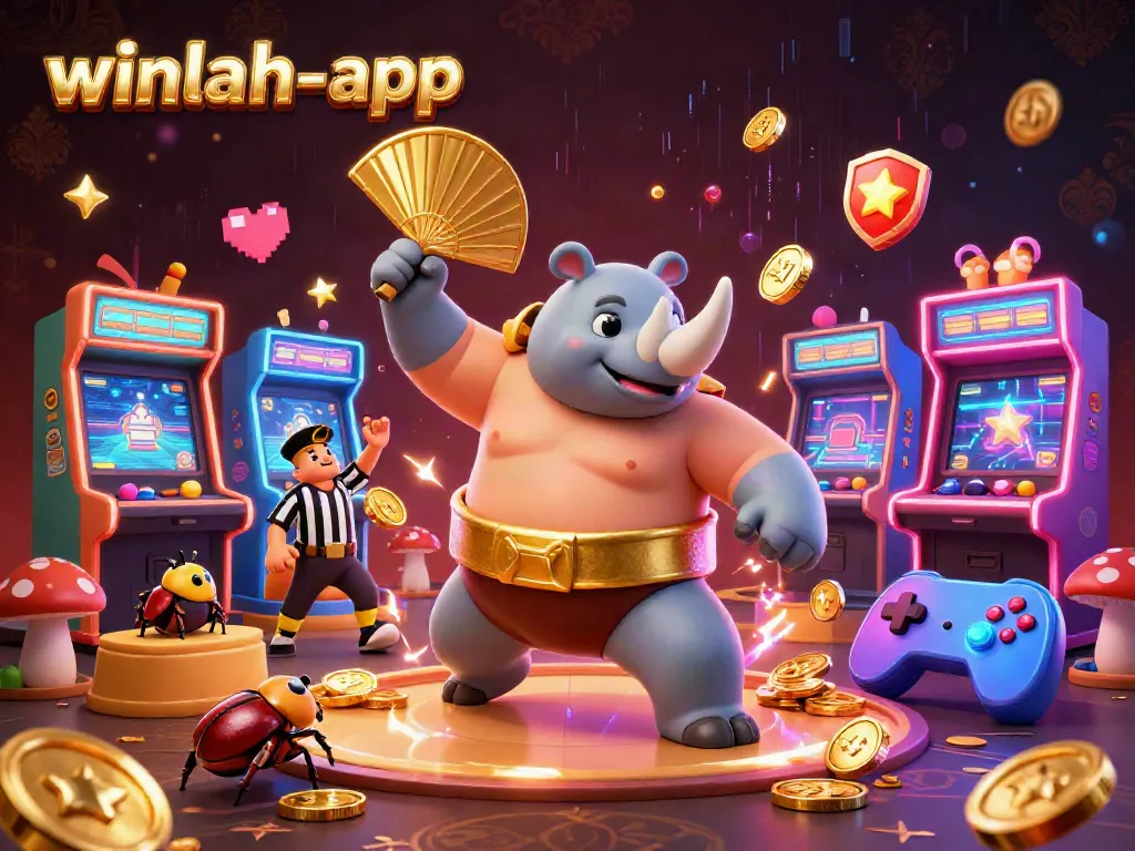 Spin to win big with the winlah-app, featuring a dynamic 3D casino scene bursting with action.