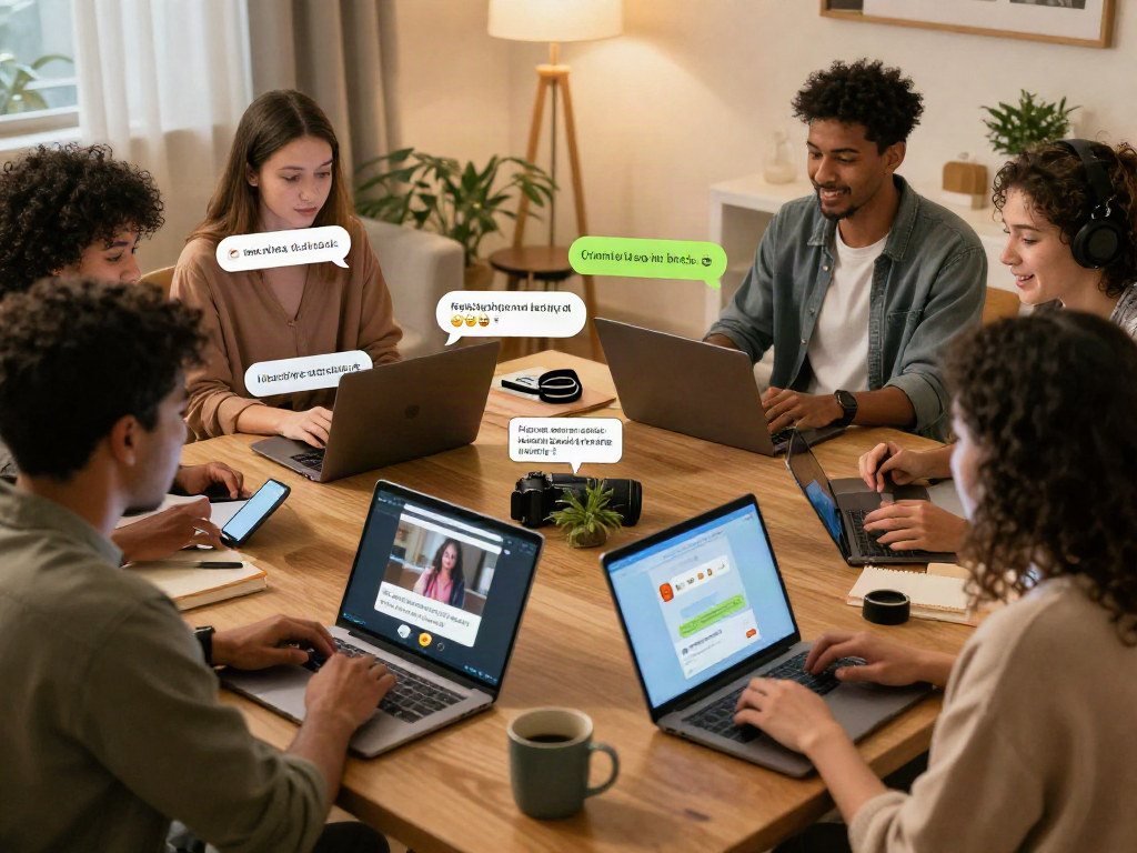 Engaging sex chat conversation showcasing diverse individuals in a cozy setting.