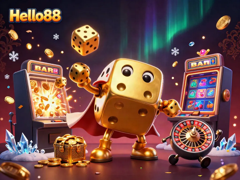 Experience thrilling gameplay at Hello88 Casino with dynamic golden dice and a vibrant jackpot explosion.