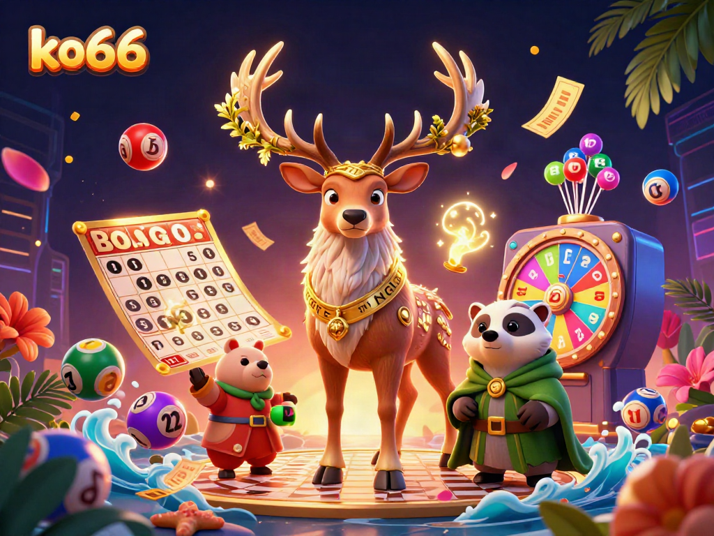 Experience the dynamic world of ko66 casino with vibrant lottery elements and lively characters in a captivating 3D scene.