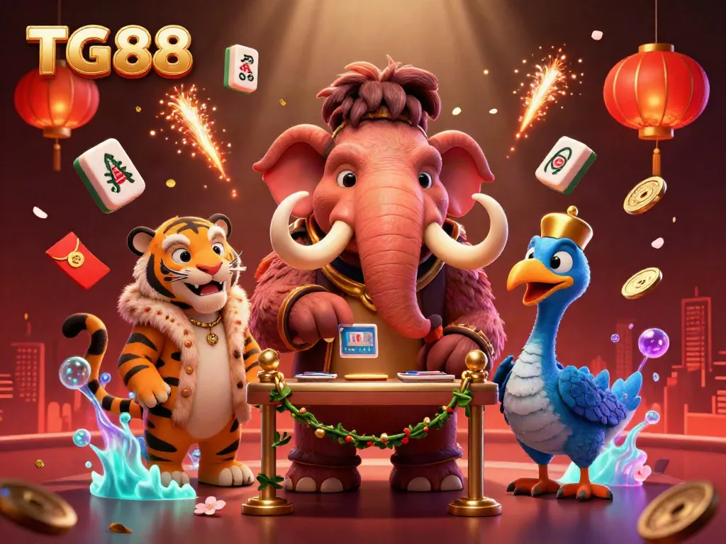 Experience the excitement of TG88 with a vibrant casino scene featuring dynamic characters and rich game elements.