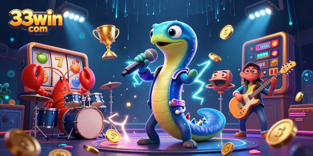 Experience thrilling fun at 33win com with an electrifying underwater casino scene featuring quirky characters.
