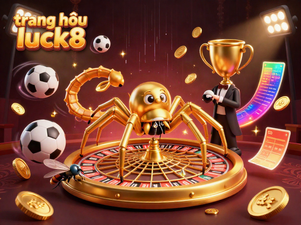 Engaging scene showing a golden spider web roulette with dynamic sports elements, promoting trang chủ luck8.