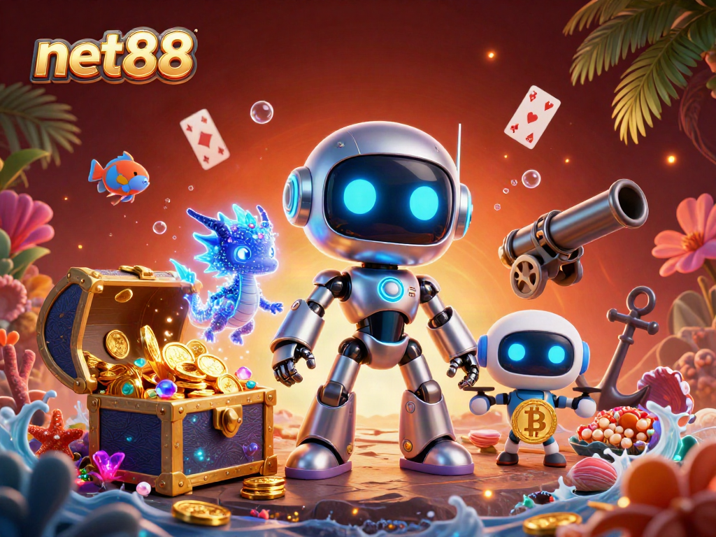 Experience thrilling wins at net88 with our vibrant 3D casino scene bursting with action!