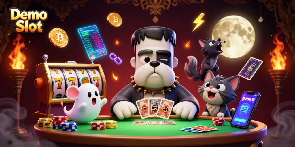 Engage with the Demo Slot experience featuring lively characters in a vibrant casino atmosphere.