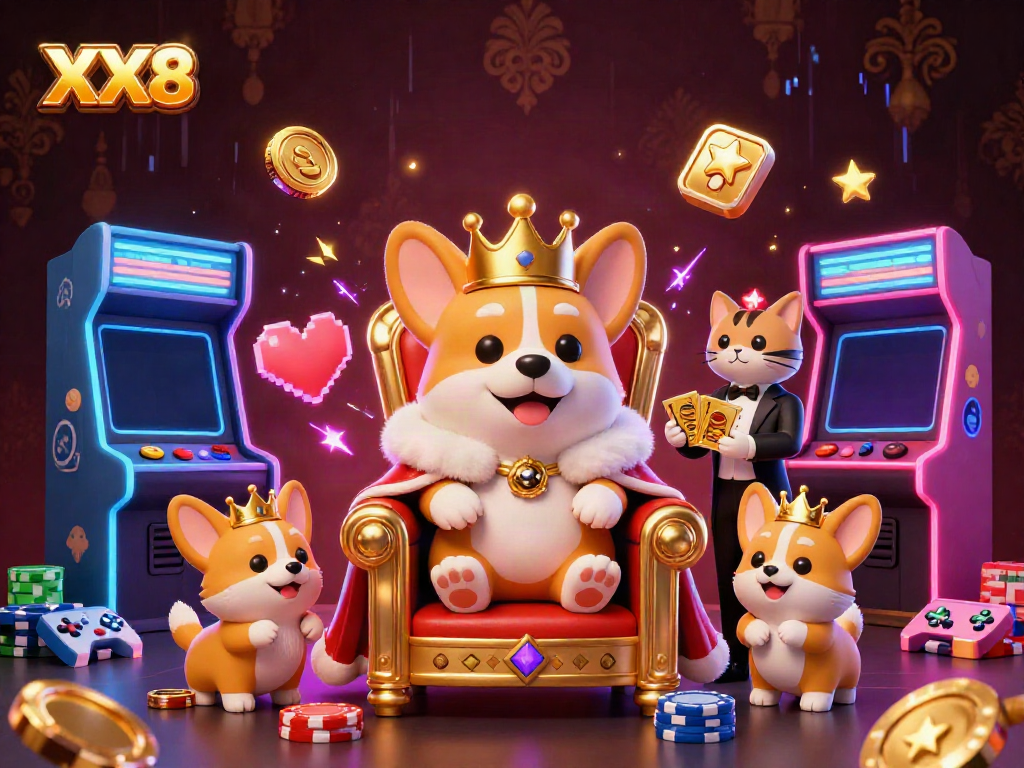 Experience the fun of XX8 with vibrant 3D characters amidst a lively casino atmosphere.