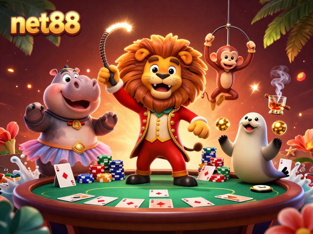 Engage with thrilling net88 poker action featuring a vibrant circus scene.