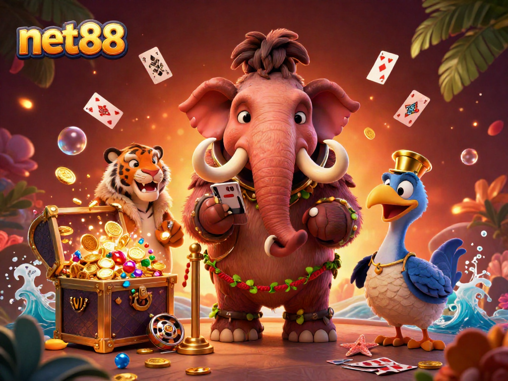 Experience the thrilling world of net88 with a futuristic casino scene alive with excitement and detail.