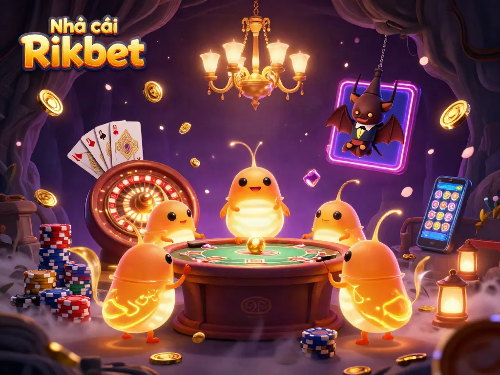 Engage with the vibrant activities at Nhà cái Rikbet, featuring a lively casino scene illuminated by glowworms.