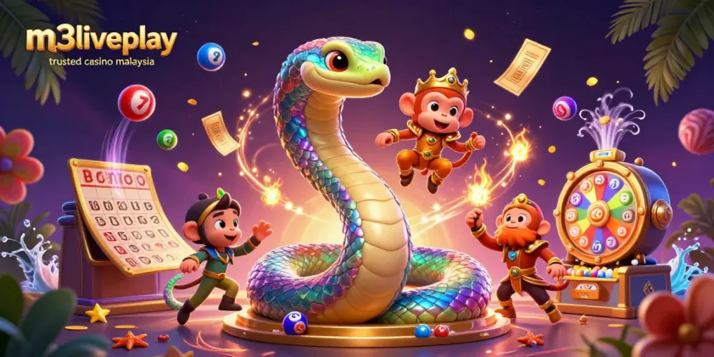 Engage with the magic at m3liveplay trusted casino malaysia featuring a vibrant 3D illustration of thrilling gaming elements.