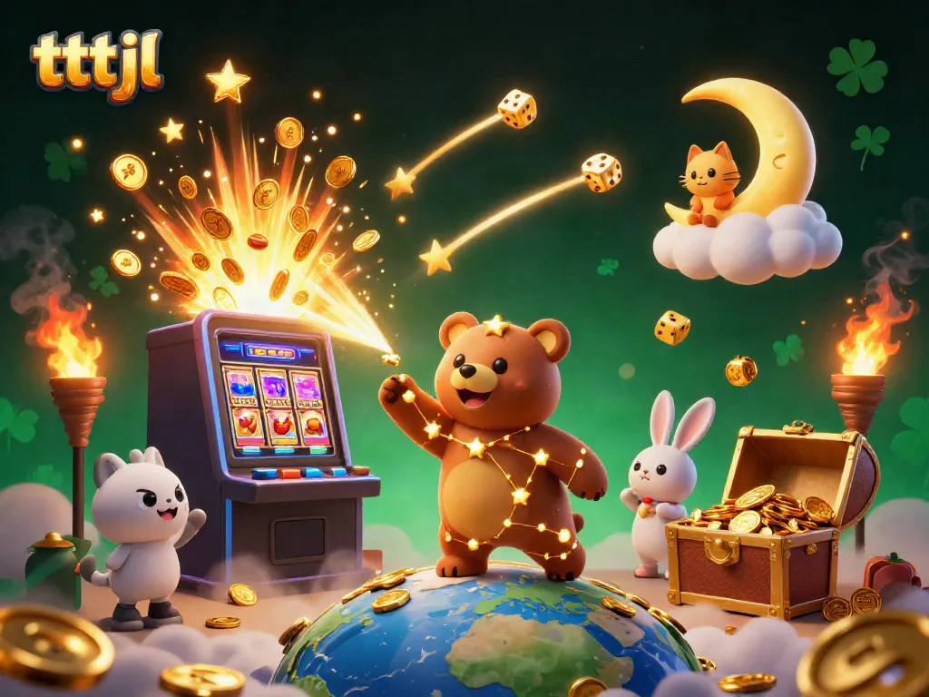 Engage with tttjl's casino magic, where golden stars and jackpots collide in a vibrant 3D adventure.