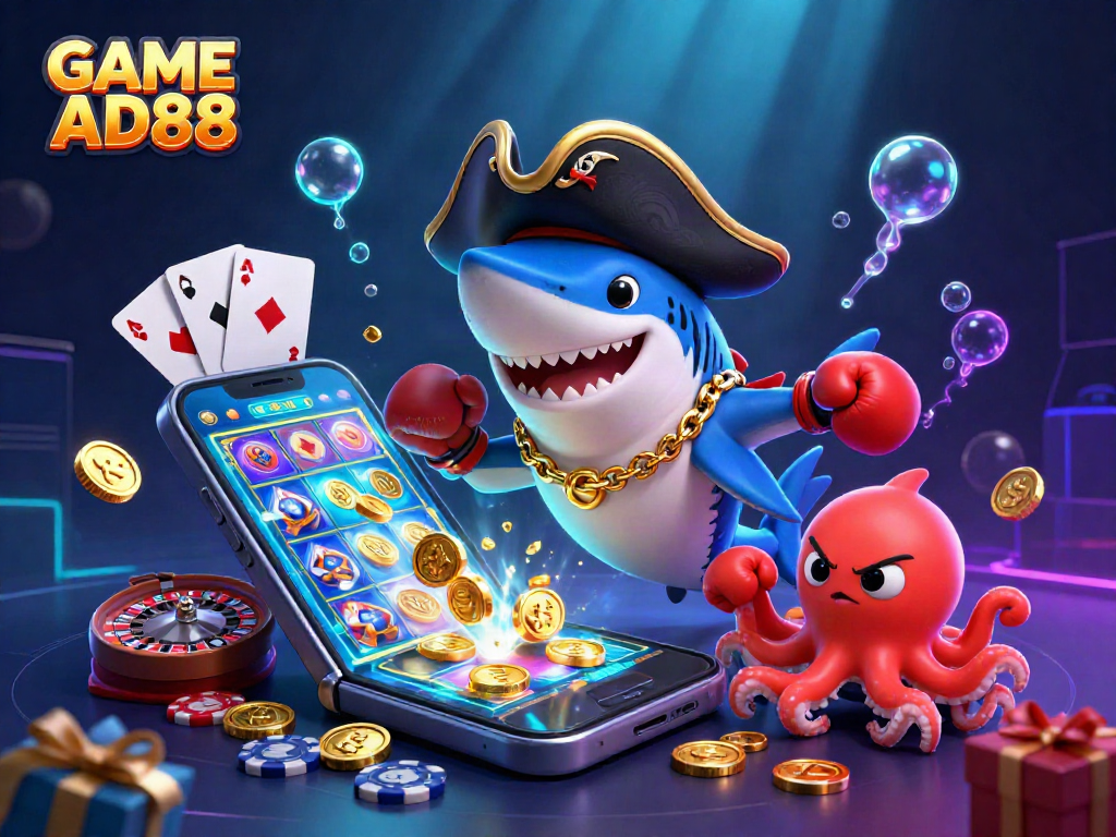 Join the adventure in GAME AD88 with a vibrant pirate theme featuring colorful casino elements.