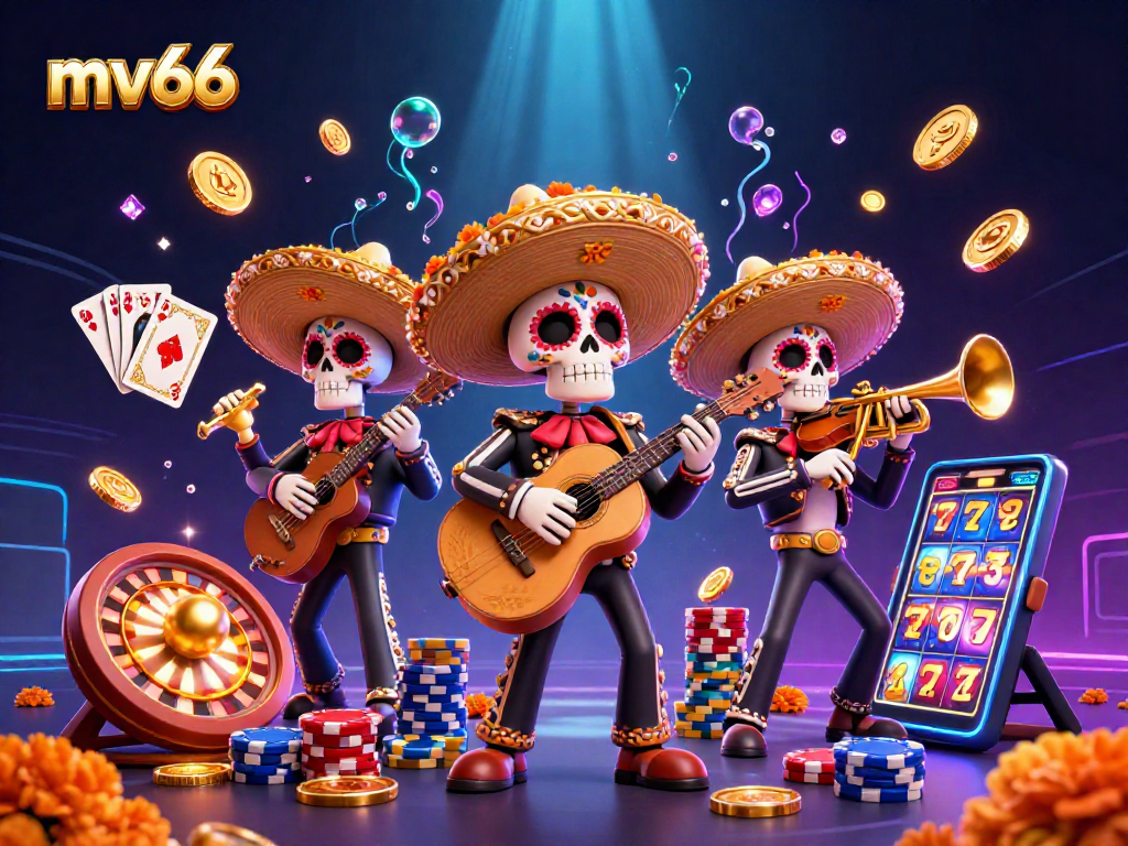 Experience the energetic scene at mv66 with a mariachi band among dazzling casino elements.