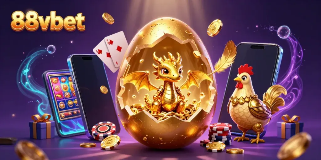 Experience thrilling casino excitement at 88vbet with a stunning illustration of a golden dragon amidst lavish gaming symbols.